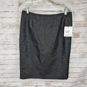NWT Calvin Klein Size 8P Petite Black & Silver Metallic Straight Pencil Skirt